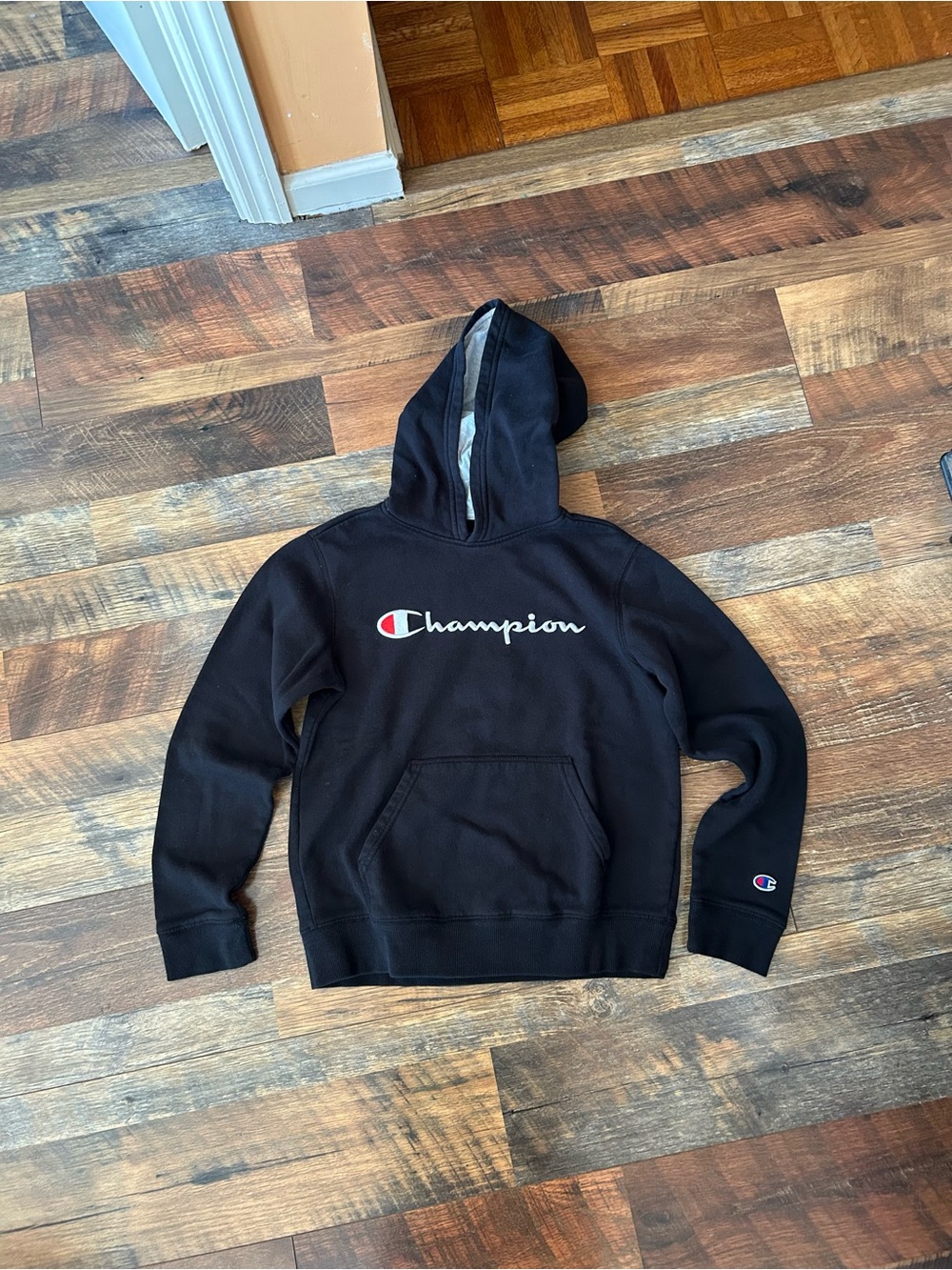 Champion Black and Gray Fleece-Lined Pullover Hoodie
